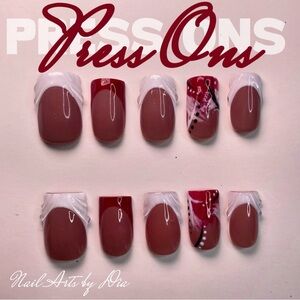 Red and White Press-On Nails
